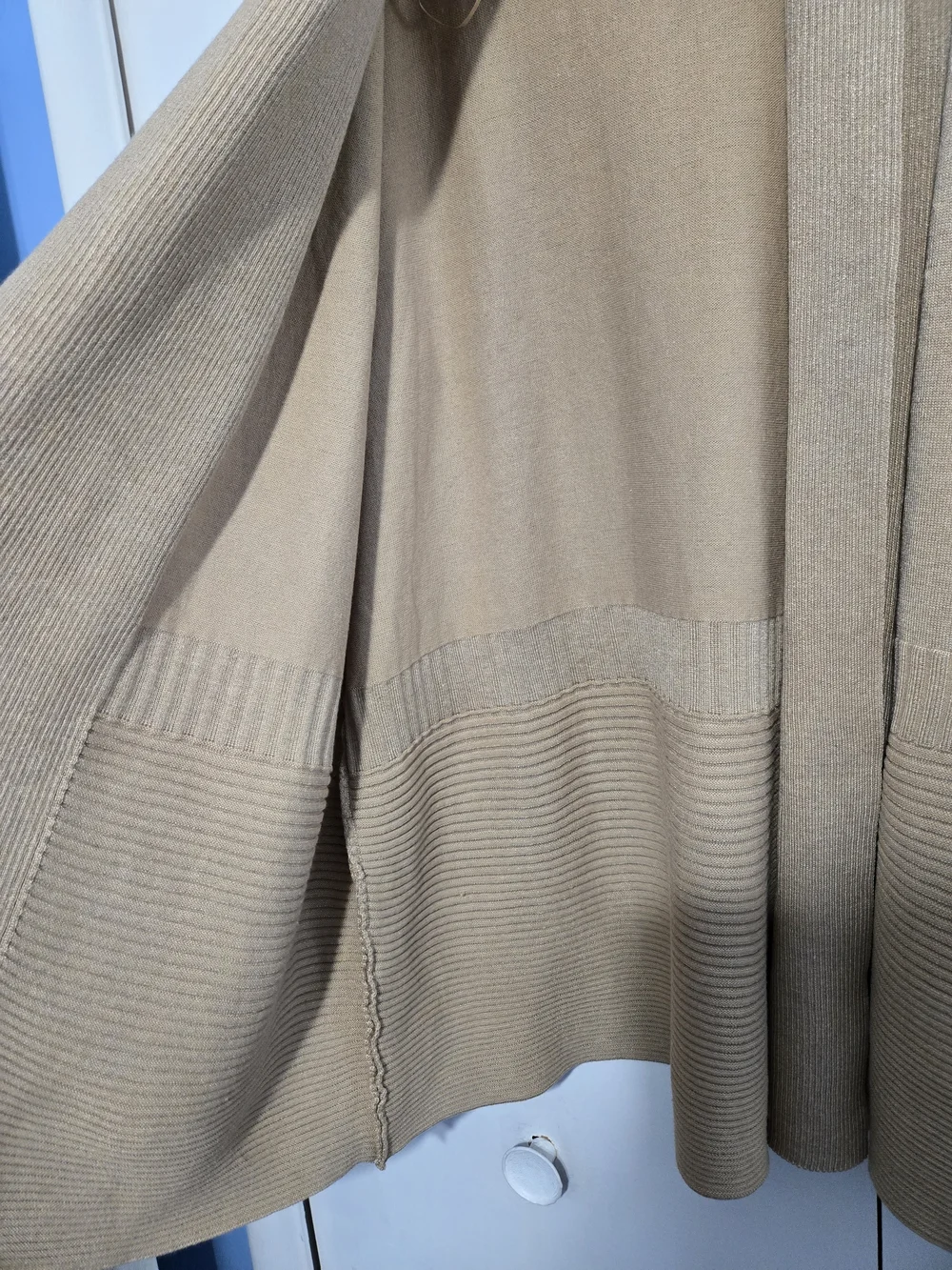 Liz Claiborne XL Open Front Cardigan‎ Tan Ribbed Knit Lightweight Drape Sweater